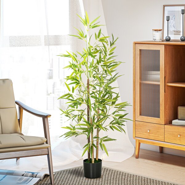 HOMCOM Bambus Artificial cu Ghiveci, Planta Artificiala pentru Interior si Exterior pentru Decorarea Camerei de Zi si Biroul de Acasa | Aosom Romania