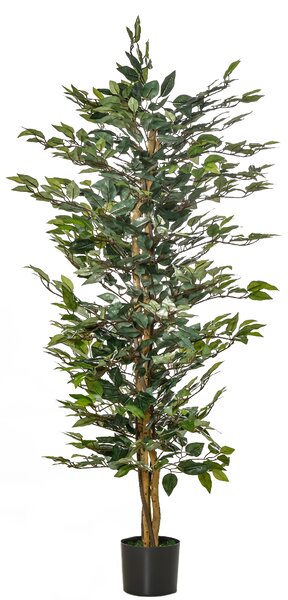 HOMCOM Plantă Ficus Falsă, Plantă Înaltă de 150cm, Plantă Artificială Decorativă pentru Interior și Exterior, Ø17x14.5 cm, Verde | Aosom Romania