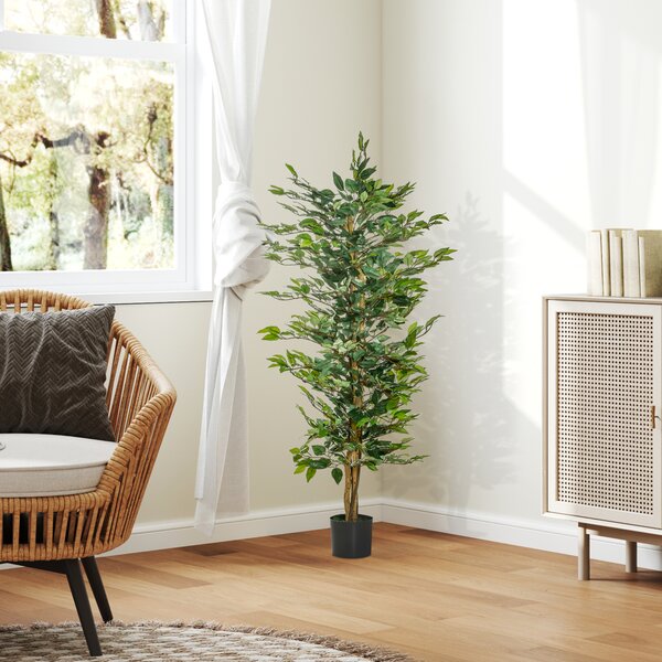 HOMCOM Plantă Ficus Falsă, Plantă Înaltă de 150cm, Plantă Artificială Decorativă pentru Interior și Exterior, Ø17x14.5 cm, Verde | Aosom Romania