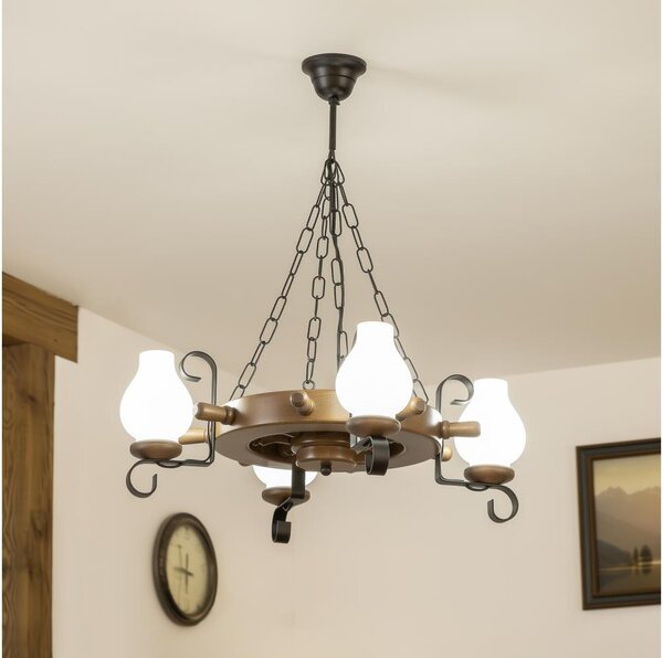 Brilagi - Candelabru pe lanț TIMONA 4xE14/40W/230V diam. 50 cm fag/nuc