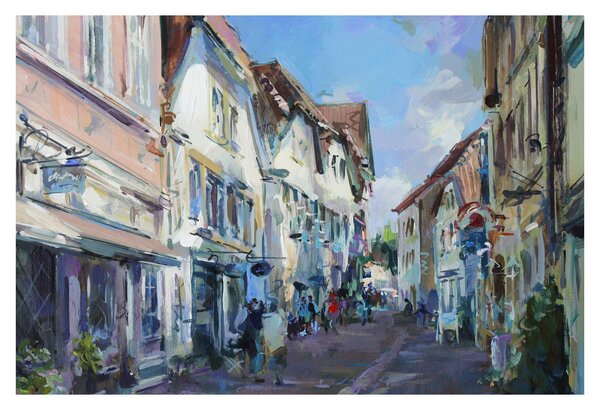 Tablou - Strada orașului vechi, pictură acrilică (90x60 cm)