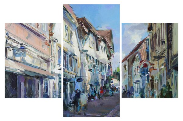 Tablou - Strada orașului vechi, pictură acrilică (90x60 cm)