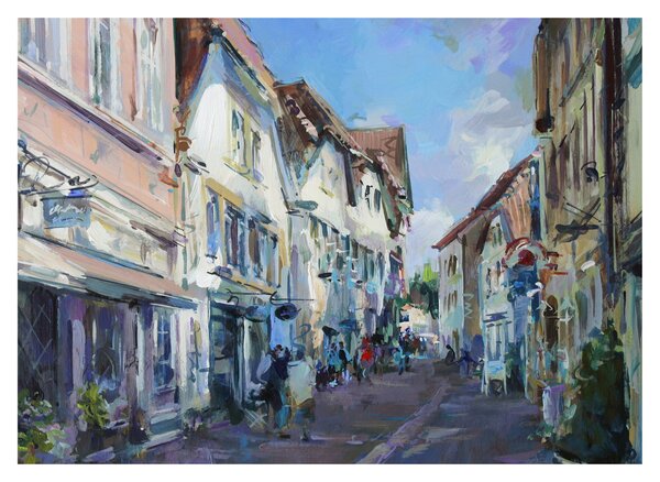 Tablou - Strada orașului vechi, pictură acrilică (70x50 cm)
