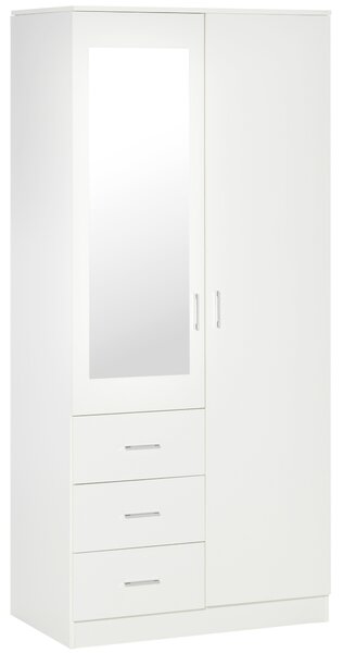 HOMCOM Dulap Garderobă Modern cu Oglindă și 3 Sertare, Rafturi Reglabile, Bară Umerașe, 80x50x180cm, Alb | Aosom Romania