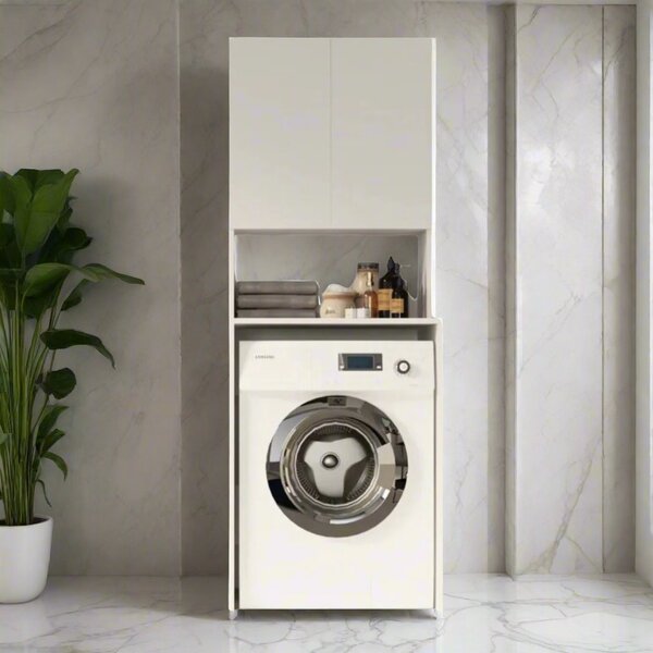 Dulap Baie Adore cu Loc Pentru Masina de Spalat, 3 Rafturi, 2 Usi, Alb, 65 x 182 x 60 cm