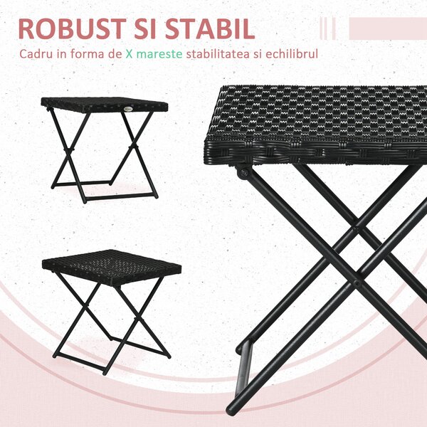 Outsunny Masuta pentru Gradina Pliabila din Ratan Sintetic si Otel, Masuta pentru Exterior Economie Spatiu 40x40x40cm, Negru