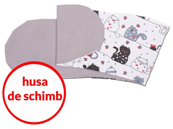 Husa bumbac detasabila pentru Perna gravide 3 in 1 Kidizi Lena, Happy Kitten