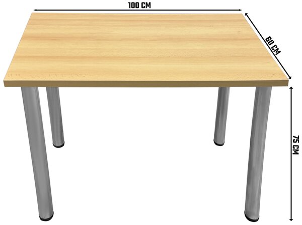 Masa dining / bucatarie, Mobiref, cu blat termorezistent, 100 cm x 60 cm x 75 cm, Fag, Picioare crom lucios, reglabile