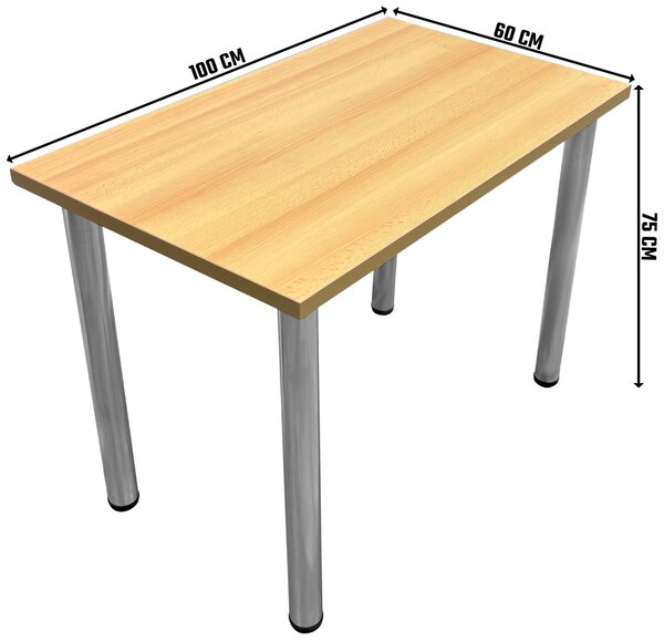 Masa dining / bucatarie, Mobiref, cu blat termorezistent, 100 cm x 60 cm x 75 cm, Fag, Picioare crom lucios, reglabile