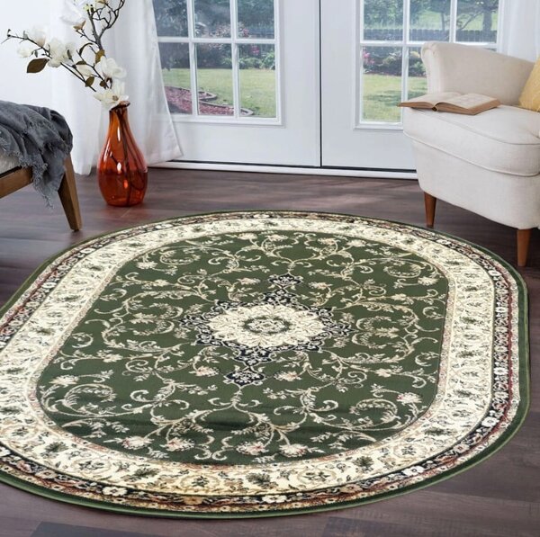 Covor Clasic Sufragerie, Model Lotos 523, Oval, Verde Verde, Oval, 60x110