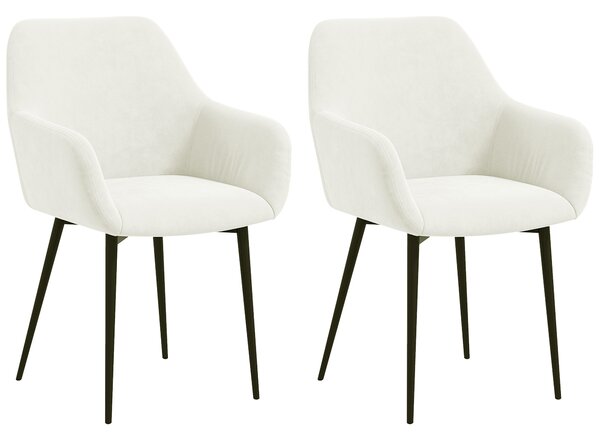 HOMCOM Set 2 Scaune de Dining Tapițate în Stil Nordic cu Brațe și Picioare din Oțel, 54x57x80 cm, Alb Crem | Aosom Romania