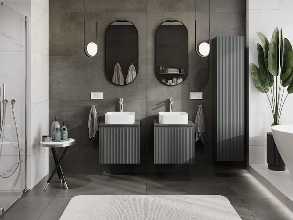 Mexen Rivel, mobilier de baie 50 cm cu blat, 1 sertar, canelat, grafit mat - 91A20-05047-1-BFC66