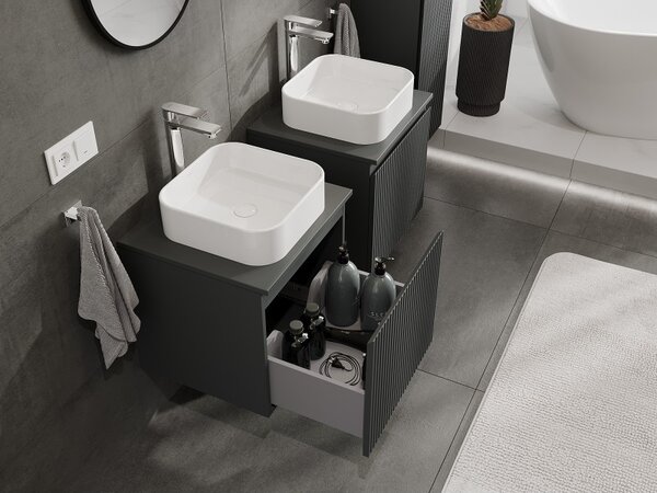 Mexen Rivel, mobilier de baie 50 cm cu blat, 1 sertar, canelat, grafit mat - 91A20-05047-1-BFC66