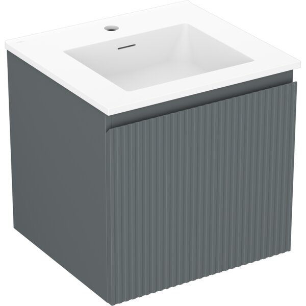 Mexen Rivel, mobilier baie 50 cm cu lavoar Otis, 1 sertar, canelat, grafit mat/alb mat, 91A20-05047-1-BF66-W18M01
