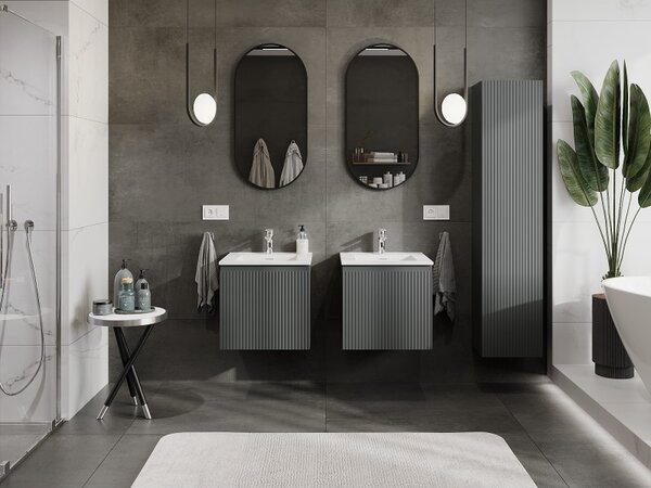 Mexen Rivel, mobilier baie 50 cm cu lavoar Otis, 1 sertar, canelat, grafit mat/alb mat, 91A20-05047-1-BF66-W18M01