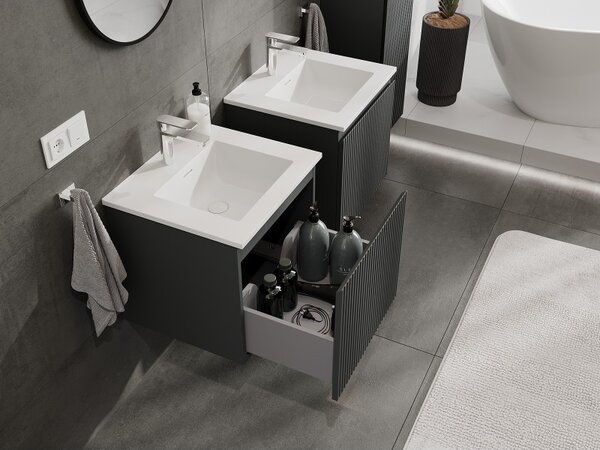 Mexen Rivel, mobilier baie 50 cm cu lavoar Otis, 1 sertar, canelat, grafit mat/alb mat, 91A20-05047-1-BF66-W18M01