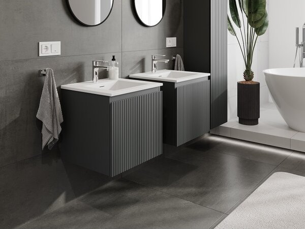 Mexen Rivel, mobilier baie 50 cm cu lavoar Otis, 1 sertar, canelat, grafit mat/alb mat, 91A20-05047-1-BF66-W18M01
