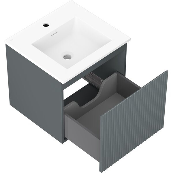 Mexen Rivel, mobilier baie 50 cm cu lavoar Otis, 1 sertar, canelat, grafit mat/alb mat, 91A20-05047-1-BF66-W18M01