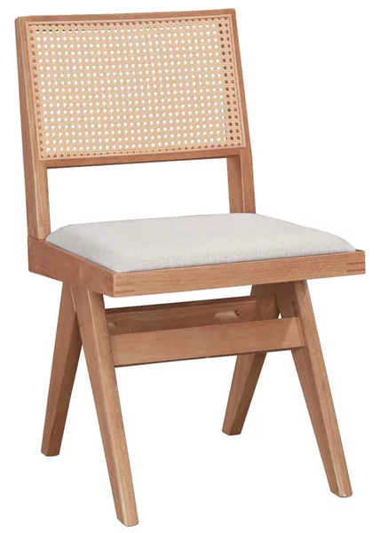 Scaun Bucataire/Dining Wilmor Lemn De Cauciuc Natur,Spatar Ratan, Sezut Tapiterie Textila Bej