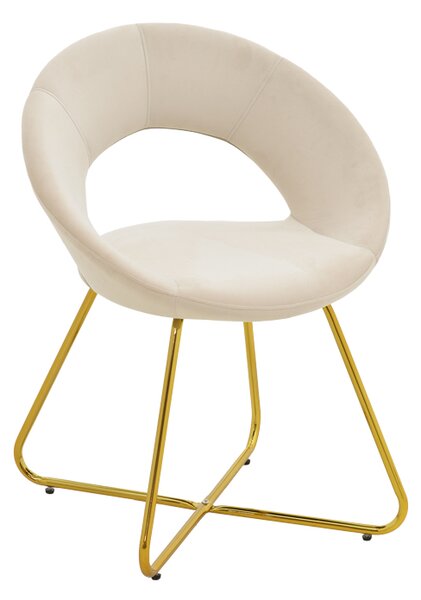 Scaun Bucatarie/Dining Vanilla Catifea Bej Cadru Metalic Auriu
