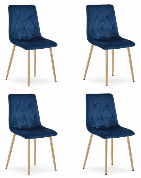 Set 4 Scaune Bucatarie/Dining Fido Picioare Finisaj Lemn, Catifea Albastra