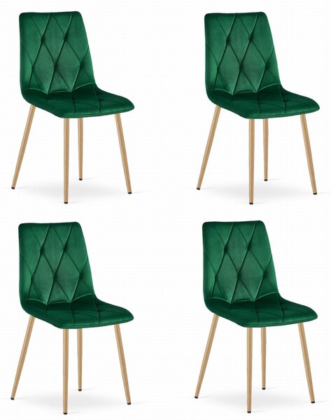 Set 4 Scaune Bucatarie/Dining Fido Picioare Finisaj Lemn, Catifea Verde