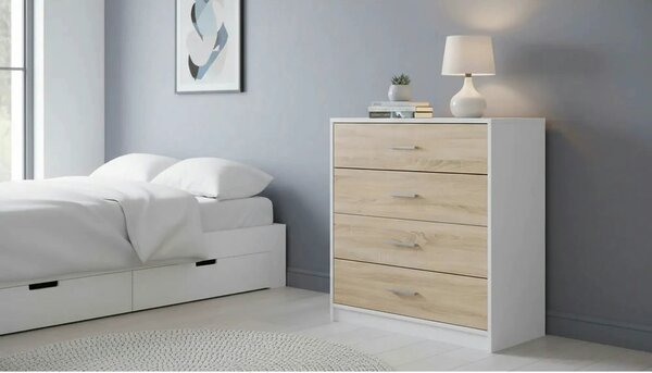 Comoda NEPO PLUS, stejar sonoma/alb, PAL, 80x34x84 cm