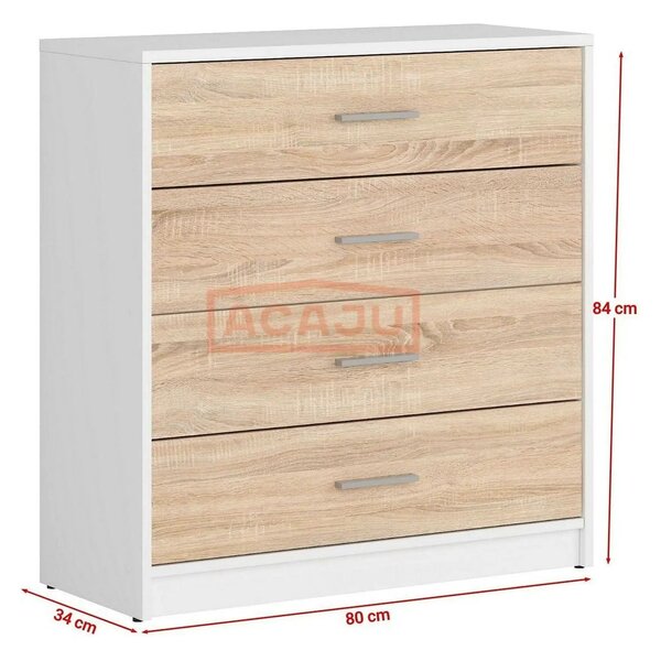 Comoda NEPO PLUS, stejar sonoma/alb, PAL, 80x34x84 cm