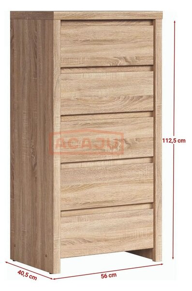 Comoda KASPIAN KOM5S, stejar sonoma, PAL, 56x41x113 cm
