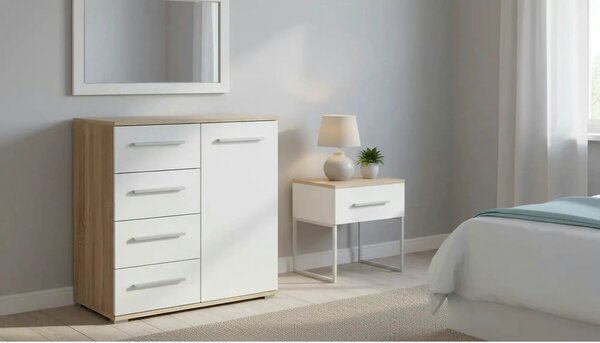 Comoda LIMA KM2, alb/stejar sonoma, PAL, 77x40x82 cm