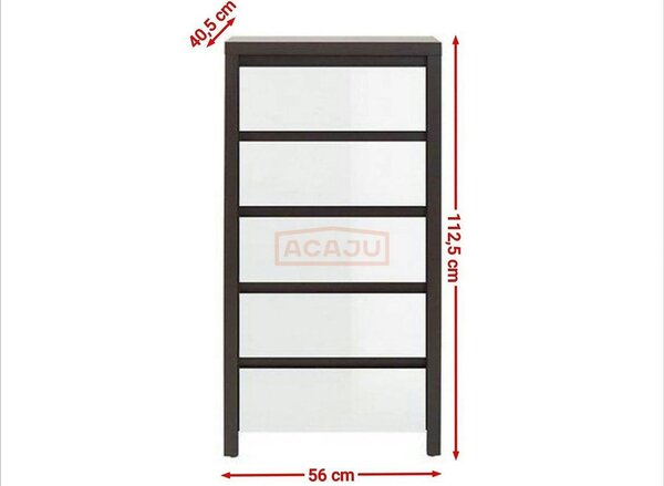 Comoda KASPIAN KOM5S, alb lucios/wenge, PAL, 56x41x113 cm