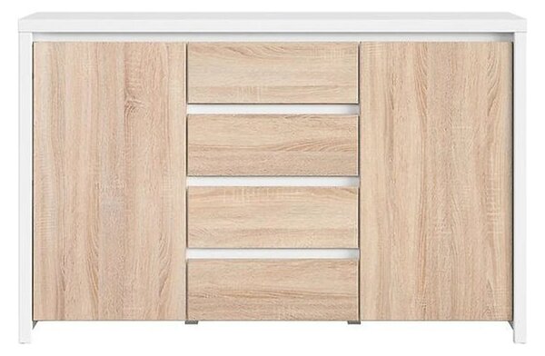 Comoda KASPIAN KOM2D4S, alb/stejar sonoma, PAL, 144x41x92 cm