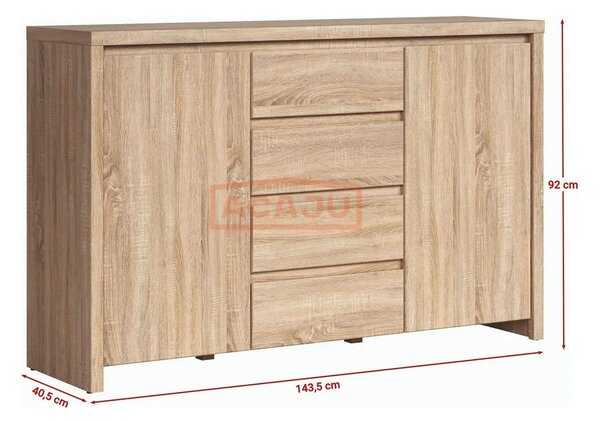 Comoda KASPIAN KOM2D4S, stejar sonoma, PAL, 144x41x92 cm