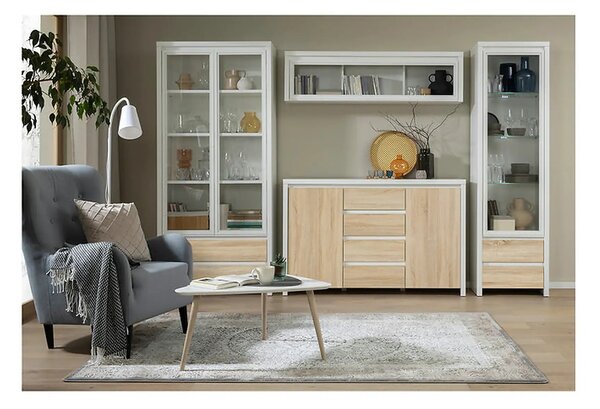 Comoda KASPIAN KOM2D4S, alb/stejar sonoma, PAL, 144x41x92 cm