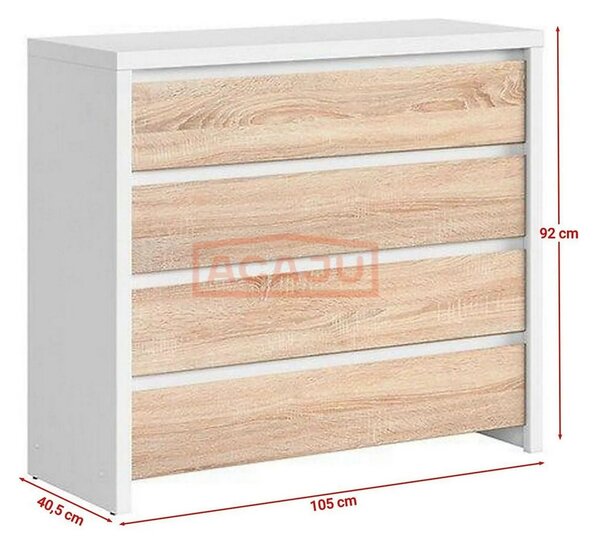 Comoda KASPIAN KOM4S, alb/stejar sonoma, PAL, 105x41x92 cm