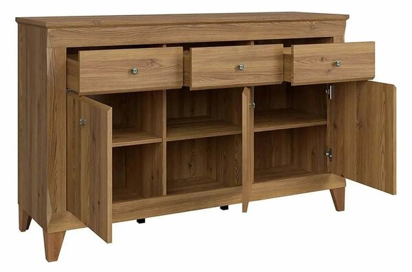Comoda BERGEN KOM3D3S, stejar auriu, PAL, 156x47x98 cm