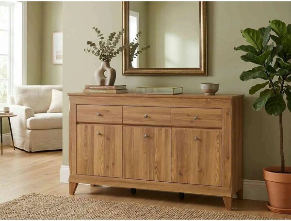 Comoda BERGEN KOM3D3S, stejar auriu, PAL, 156x47x98 cm