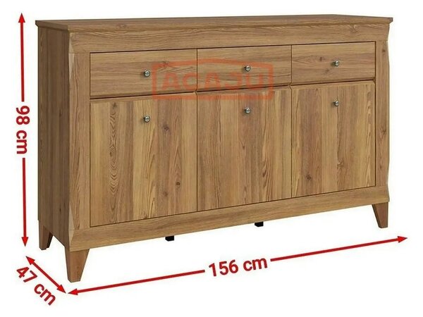 Comoda BERGEN KOM3D3S, stejar auriu, PAL, 156x47x98 cm