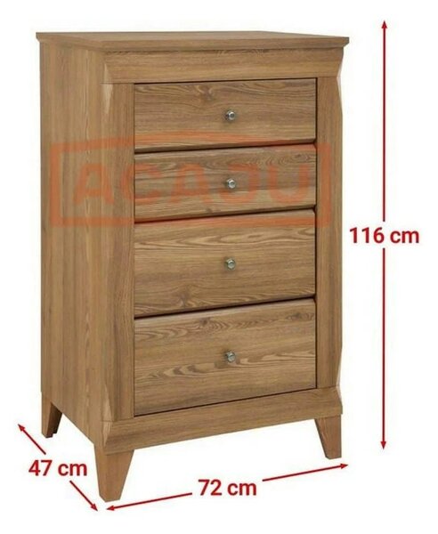 Comoda BERGEN KOM4S, stejar auriu, PAL, 72x47x116 cm