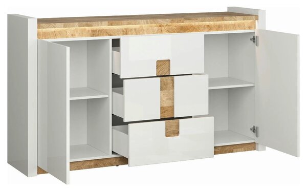 Comoda ALAMEDA, alb/stejar, PAL, 172x41x97 cm