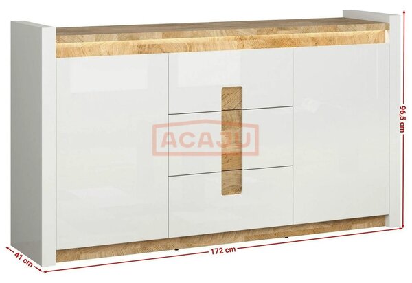 Comoda ALAMEDA, alb/stejar, PAL, 172x41x97 cm