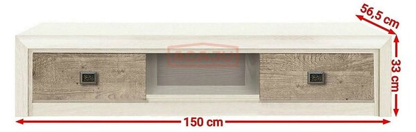 Comoda TV KOEN 2, pin canyon/stejar Karbel, PAL, 150x57x33 cm