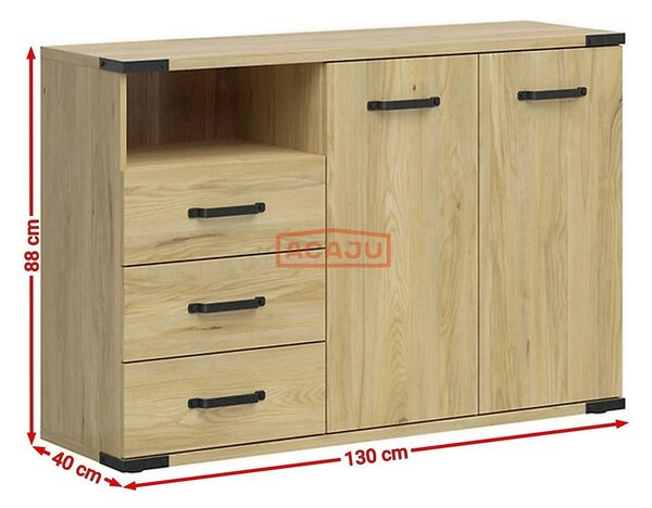 Comoda Lara, stejar, PAL, 130x40x88 cm