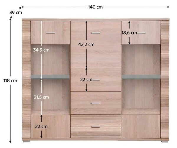 Comoda GRAND tip 8, stejar sonoma, PAL, 140x39x118 cm