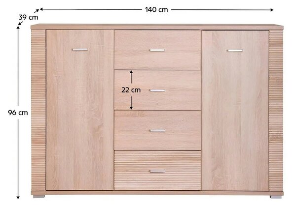 Comoda GRAND tip 9, PAL, stejar sonoma, 140x39x96 cm