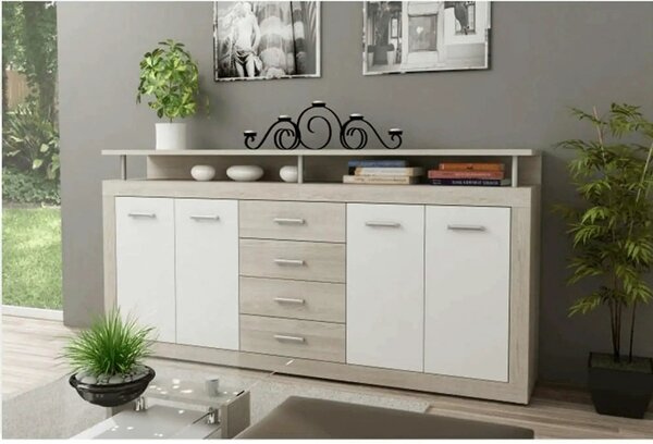 Comoda JUNO - JACHIM NEW, stejar sonoma/alb, PAL, 195x37x97 cm