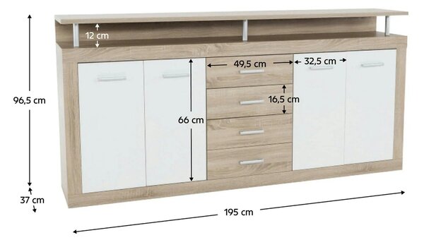 Comoda JUNO - JACHIM NEW, stejar sonoma/alb, PAL, 195x37x97 cm