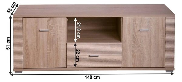 Comoda TV GRAND tip 13, stejar sonoma, PAL laminat, 140x55x51 cm
