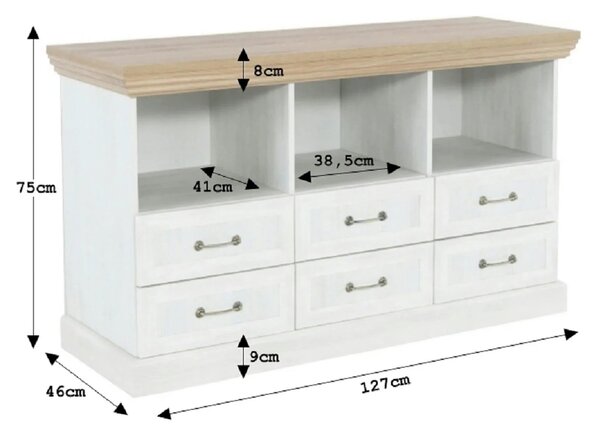 Comoda ROYAL RS, PAL, pin nordic/stejar salbatic, 127x46x75 cm