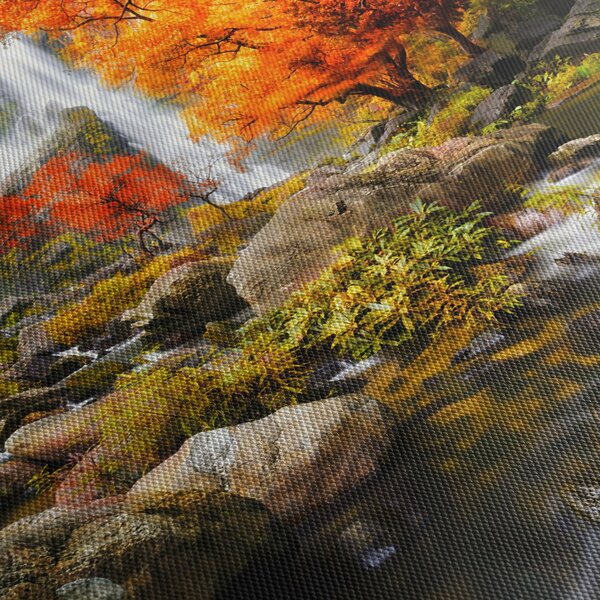 Tablou - Cascade în pădurea portocalie (cu ceas) (90x30 cm)